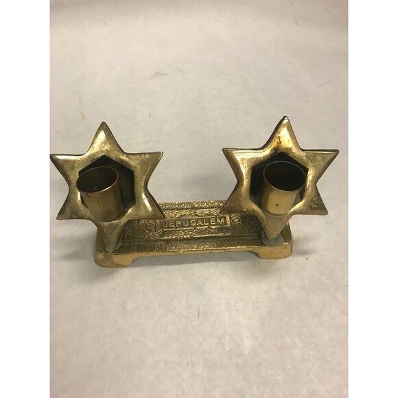 brass Shabbat Jewish candle holder star Jerusalem Israel 6 by 2 inch holy day - Picture 2 of 4